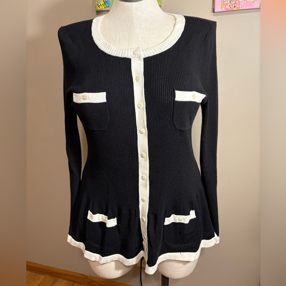 NIC+ZOE Black and Cream Cardigan